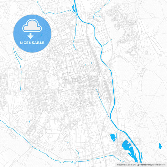 Košice, Slovakia PDF vector map with water in focus