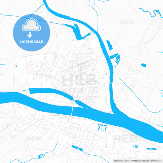 Komárno, Slovakia PDF vector map with water in focus