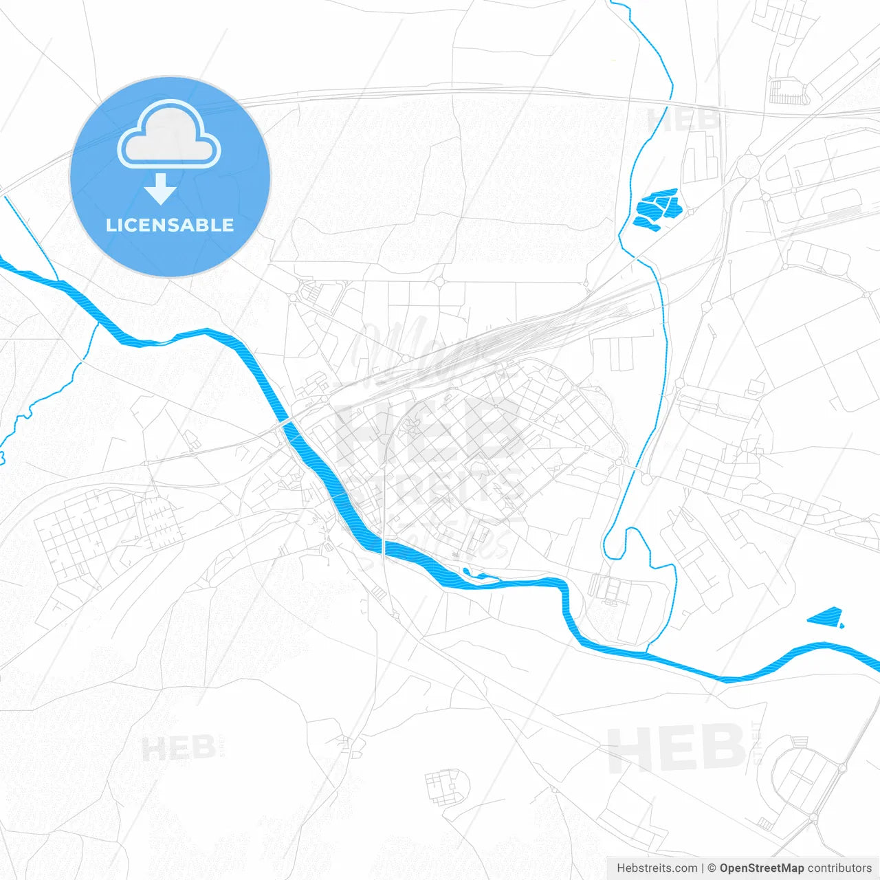 Miranda de Ebro, Spain PDF vector map with water in focus