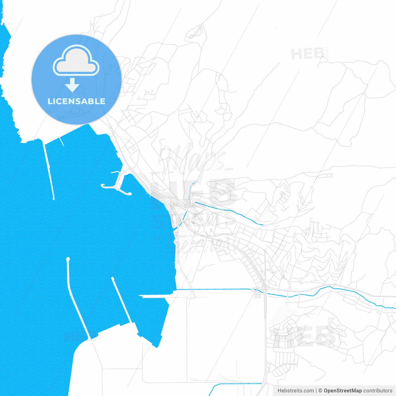 Karadeniz Ereğli, Turkey PDF vector map with water in focus