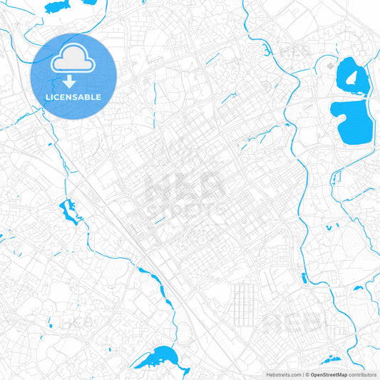 Milton Keynes, England PDF vector map with water in focus