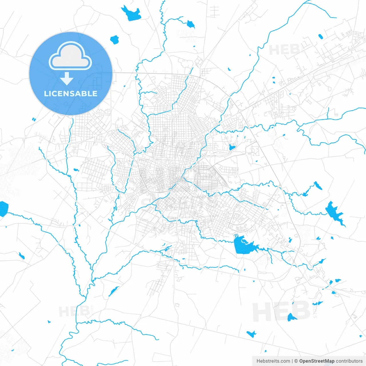 Camagüey, Cuba PDF vector map with water in focus