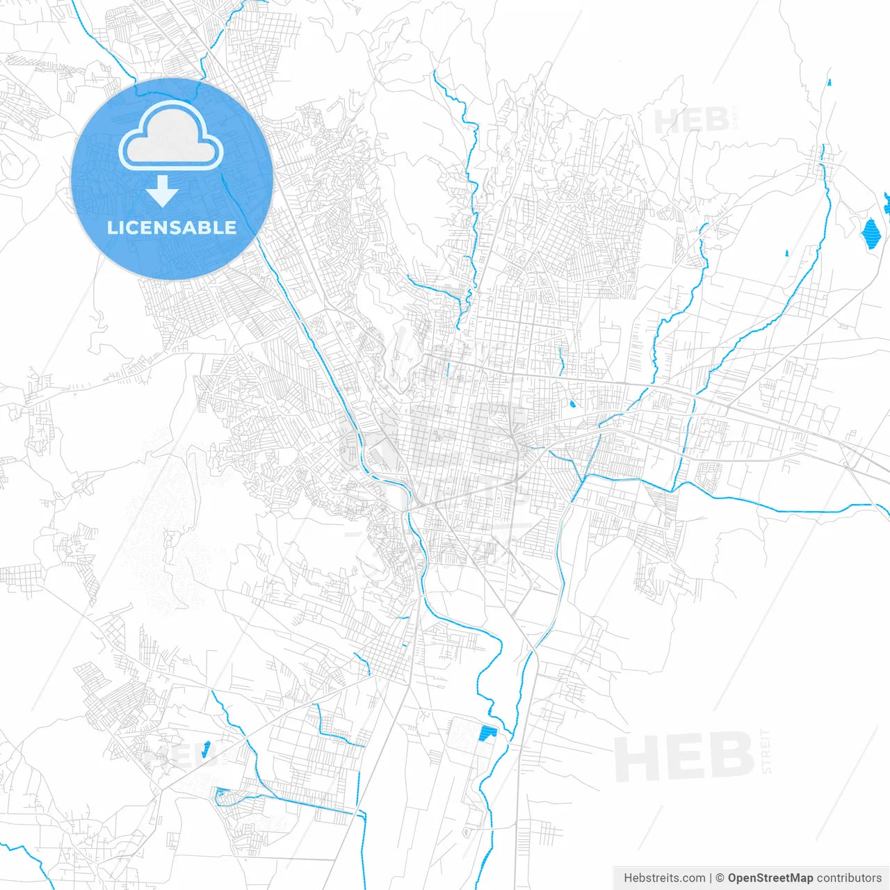 Oaxaca, Mexico PDF vector map with water in focus