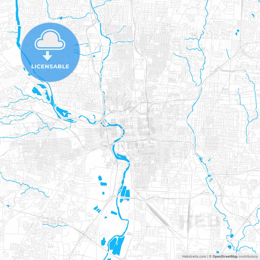 Columbus, Ohio, United States, PDF vector map with water in focus