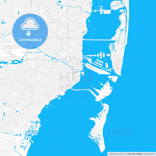 Miami, Florida, United States, PDF vector map with water in focus