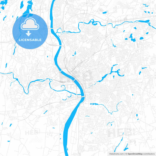 Springfield, Massachusetts, United States, PDF vector map with water in focus