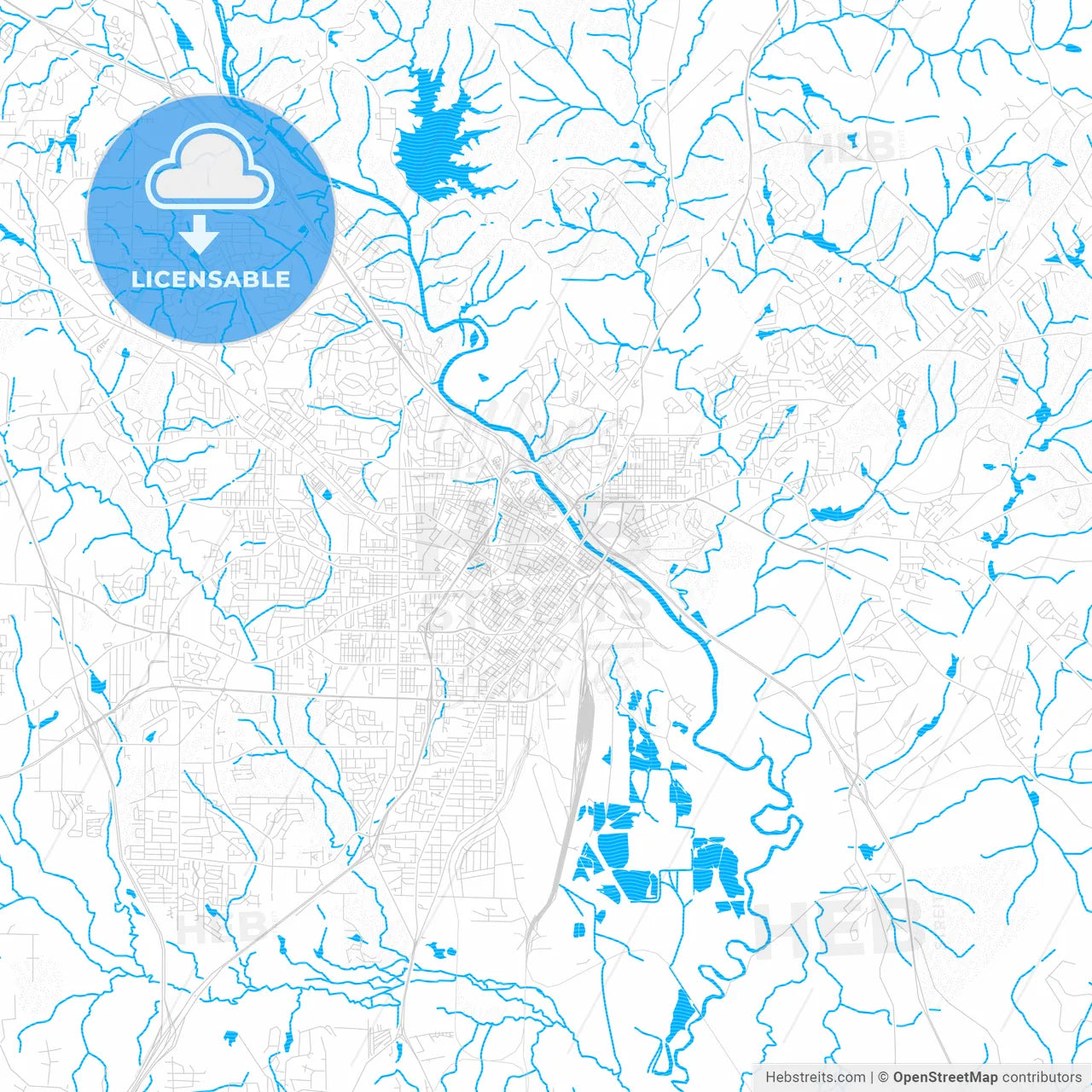 Macon, Georgia, United States, PDF vector map with water in focus