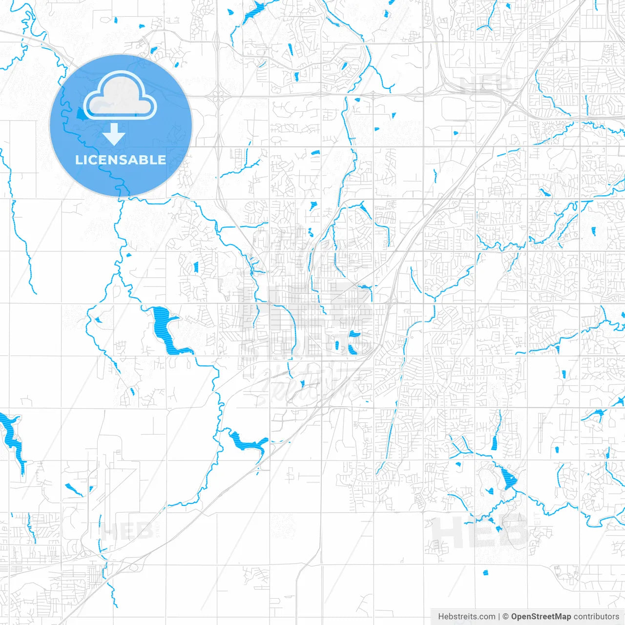 Olathe, Kansas, United States, PDF vector map with water in focus