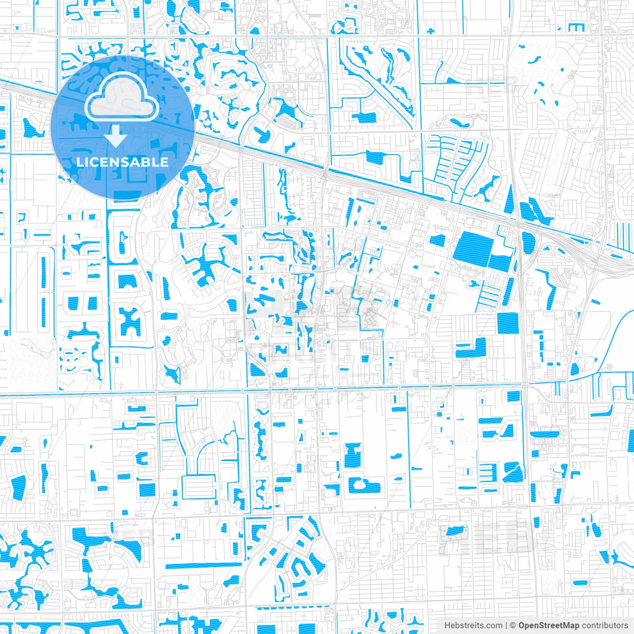 Davie, Florida, United States, PDF vector map with water in focus
