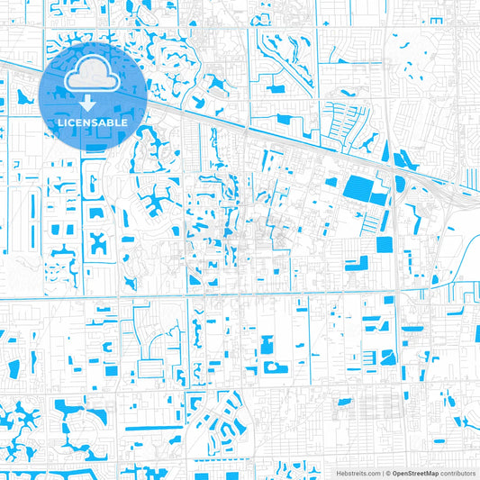 Davie, Florida, United States, PDF vector map with water in focus