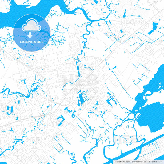 Mount Pleasant, South Carolina, United States, PDF vector map with water in focus