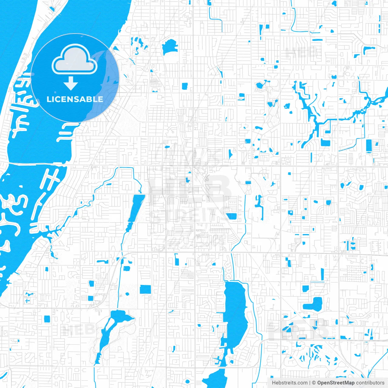 Largo, Florida, United States, PDF vector map with water in focus