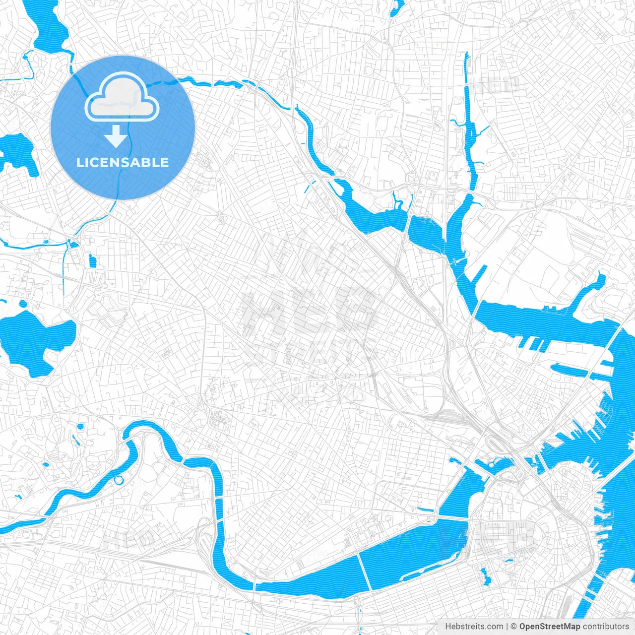 Somerville, Massachusetts, United States, PDF vector map with water in focus