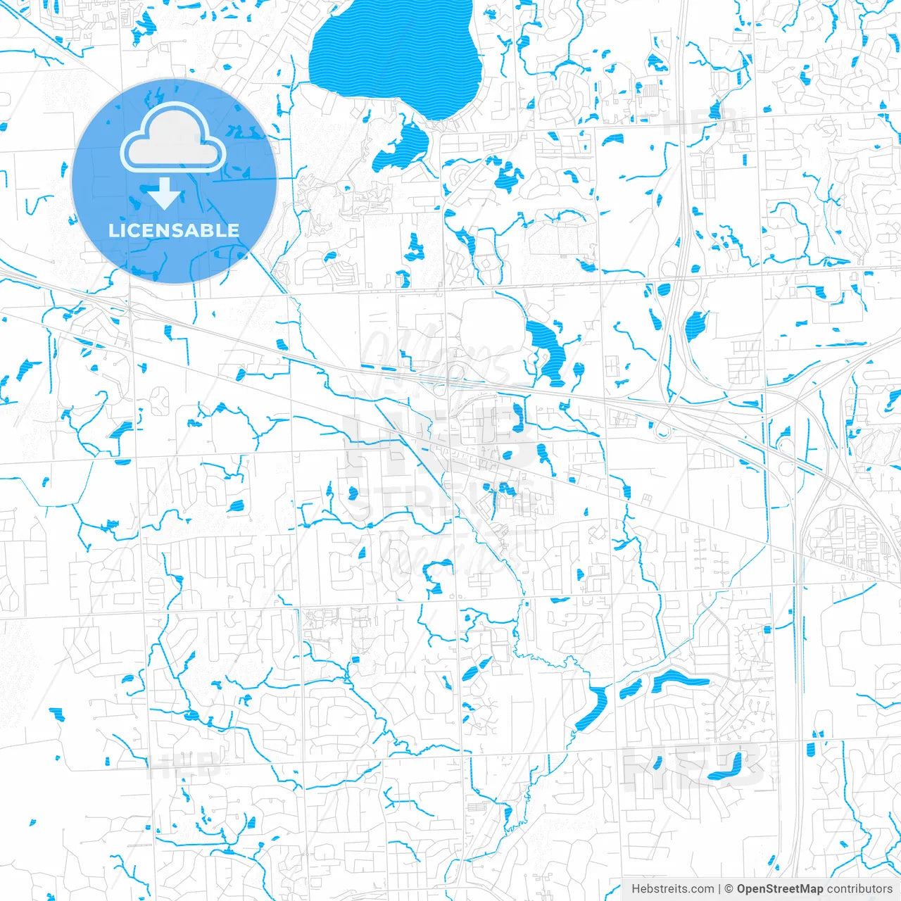 Novi, Michigan, United States, PDF vector map with water in focus