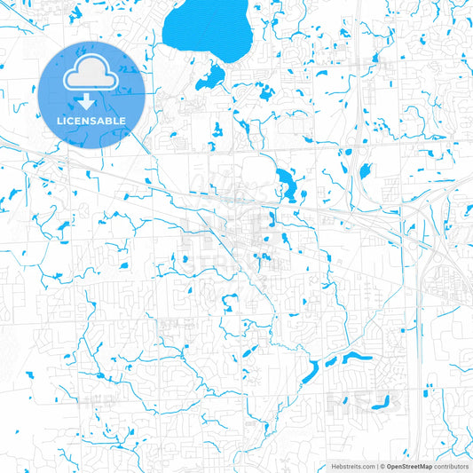 Novi, Michigan, United States, PDF vector map with water in focus