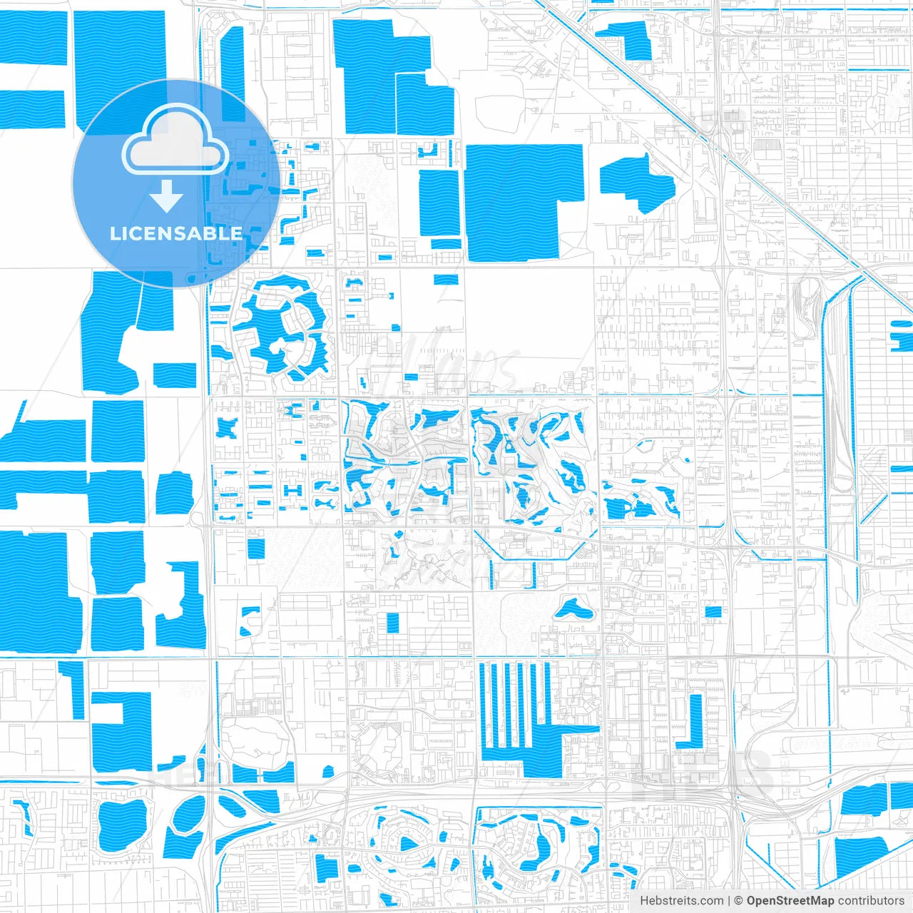 Doral, Florida, United States, PDF vector map with water in focus