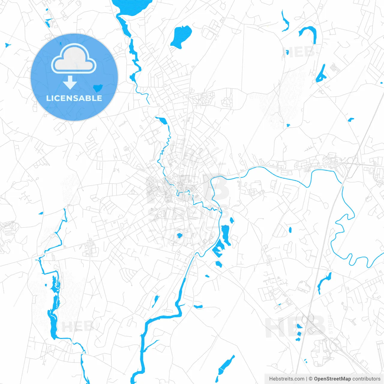 Taunton, Massachusetts, United States, PDF vector map with water in focus