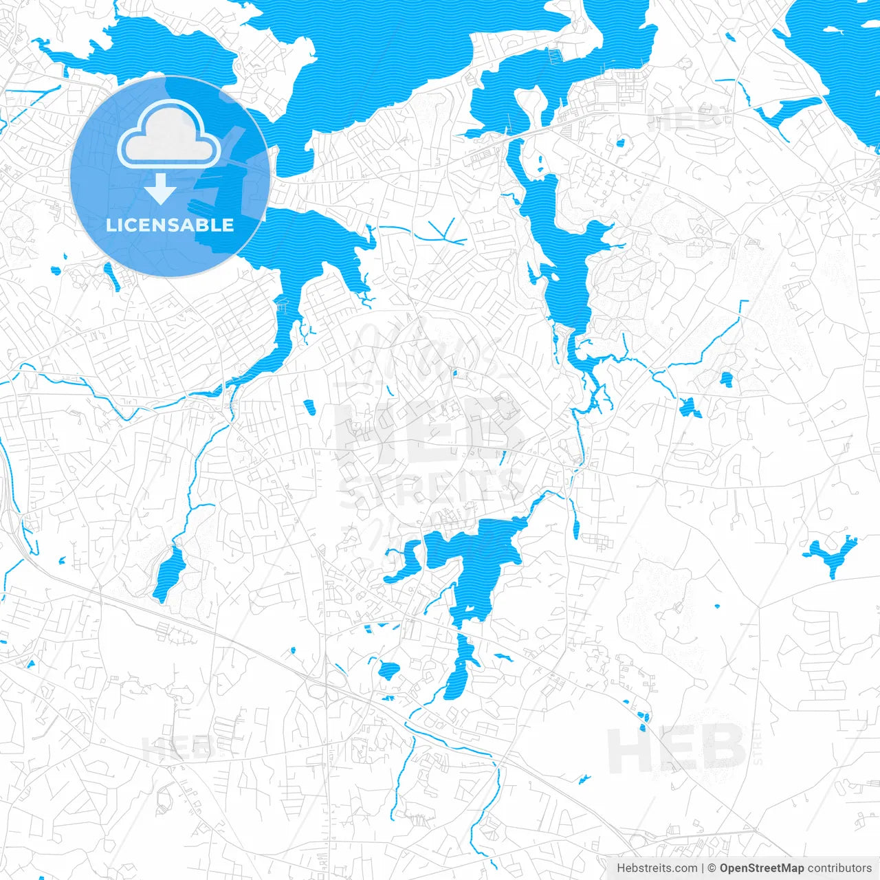 Weymouth Town, Massachusetts, United States, PDF vector map with water in focus