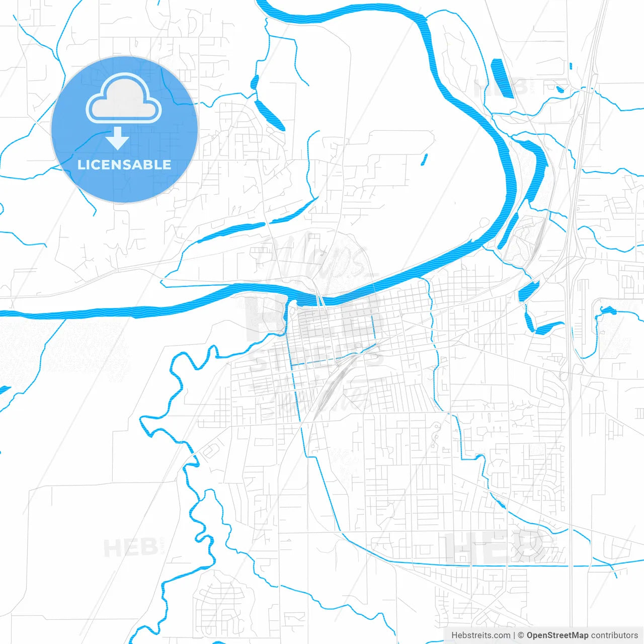 Albany, Oregon, United States, PDF vector map with water in focus