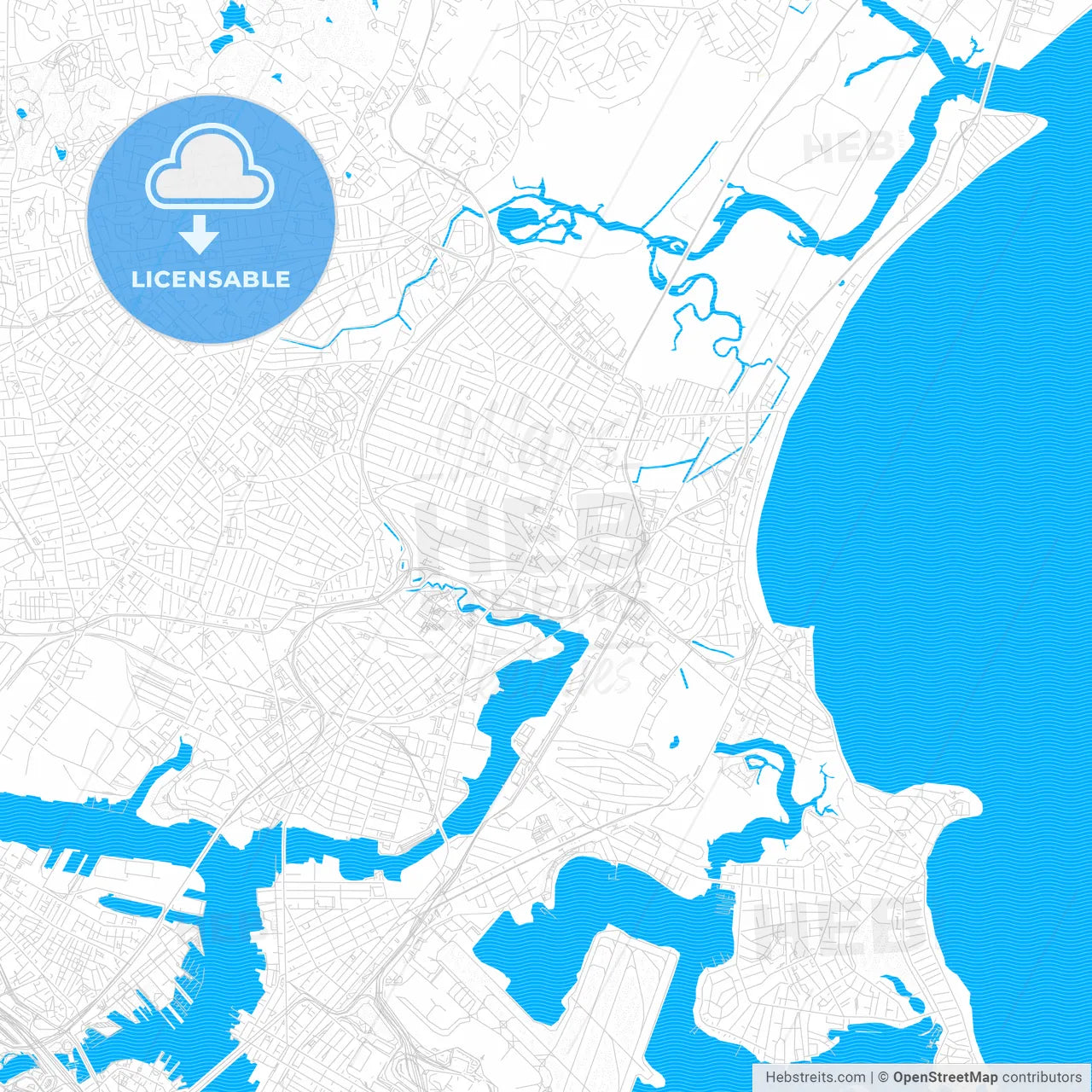 Revere, Massachusetts, United States, PDF vector map with water in focus