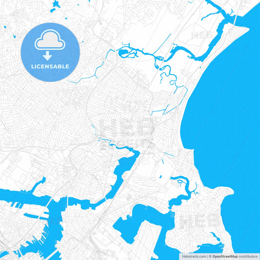 Revere, Massachusetts, United States, PDF vector map with water in focus