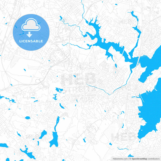 Peabody, Massachusetts, United States, PDF vector map with water in focus