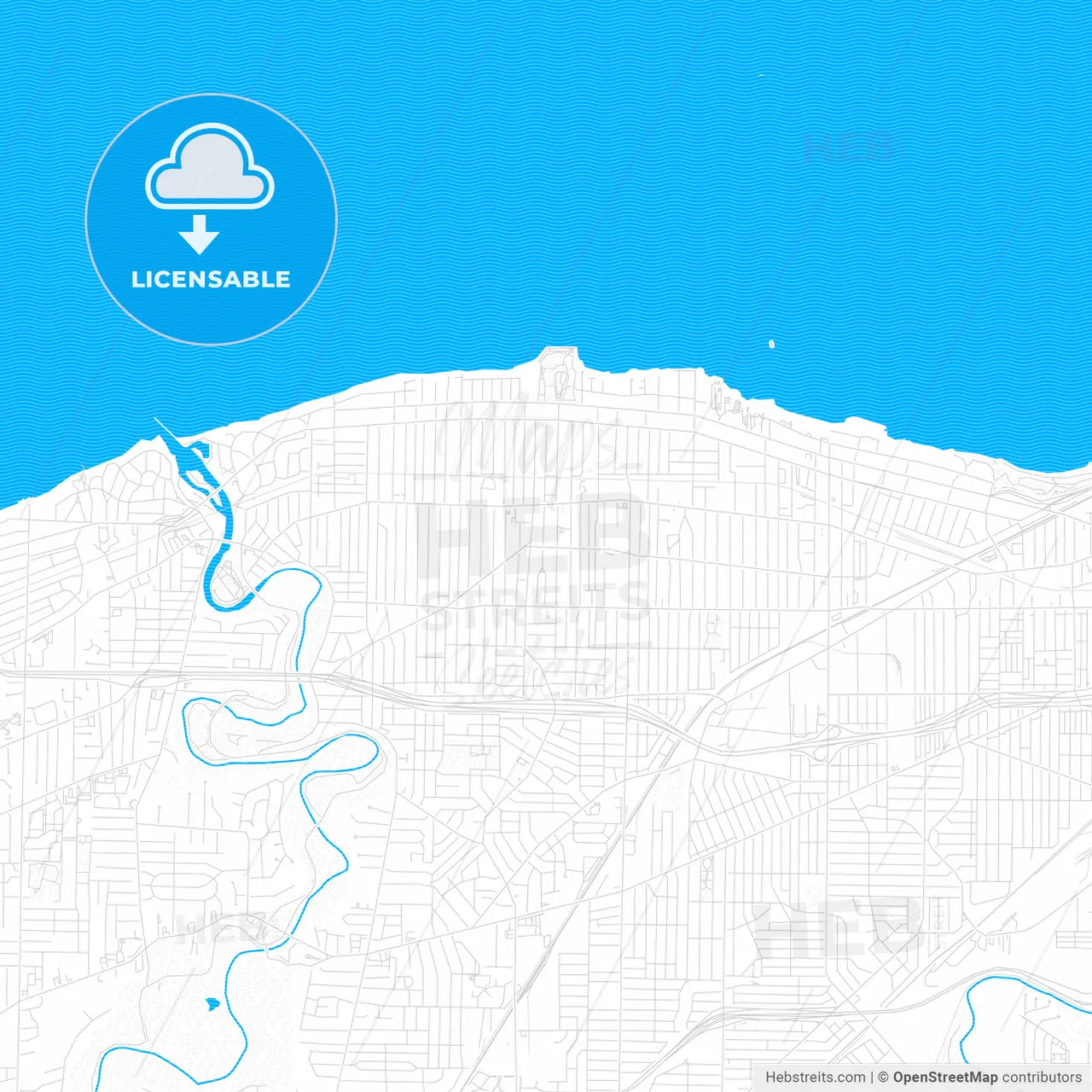 Lakewood, Ohio, United States, PDF vector map with water in focus