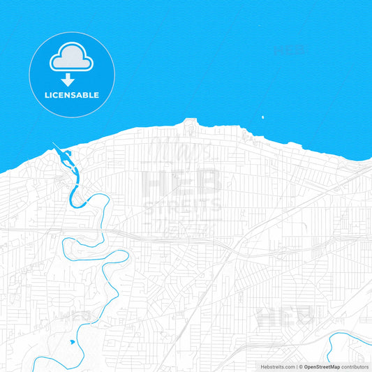 Lakewood, Ohio, United States, PDF vector map with water in focus