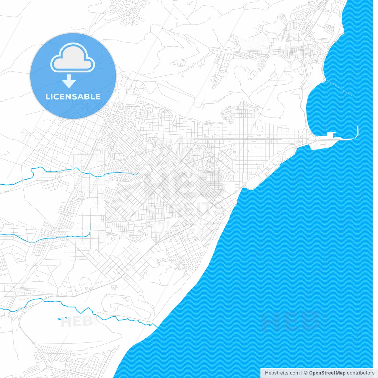 Comodoro Rivadavia, Argentina PDF vector map with water in focus
