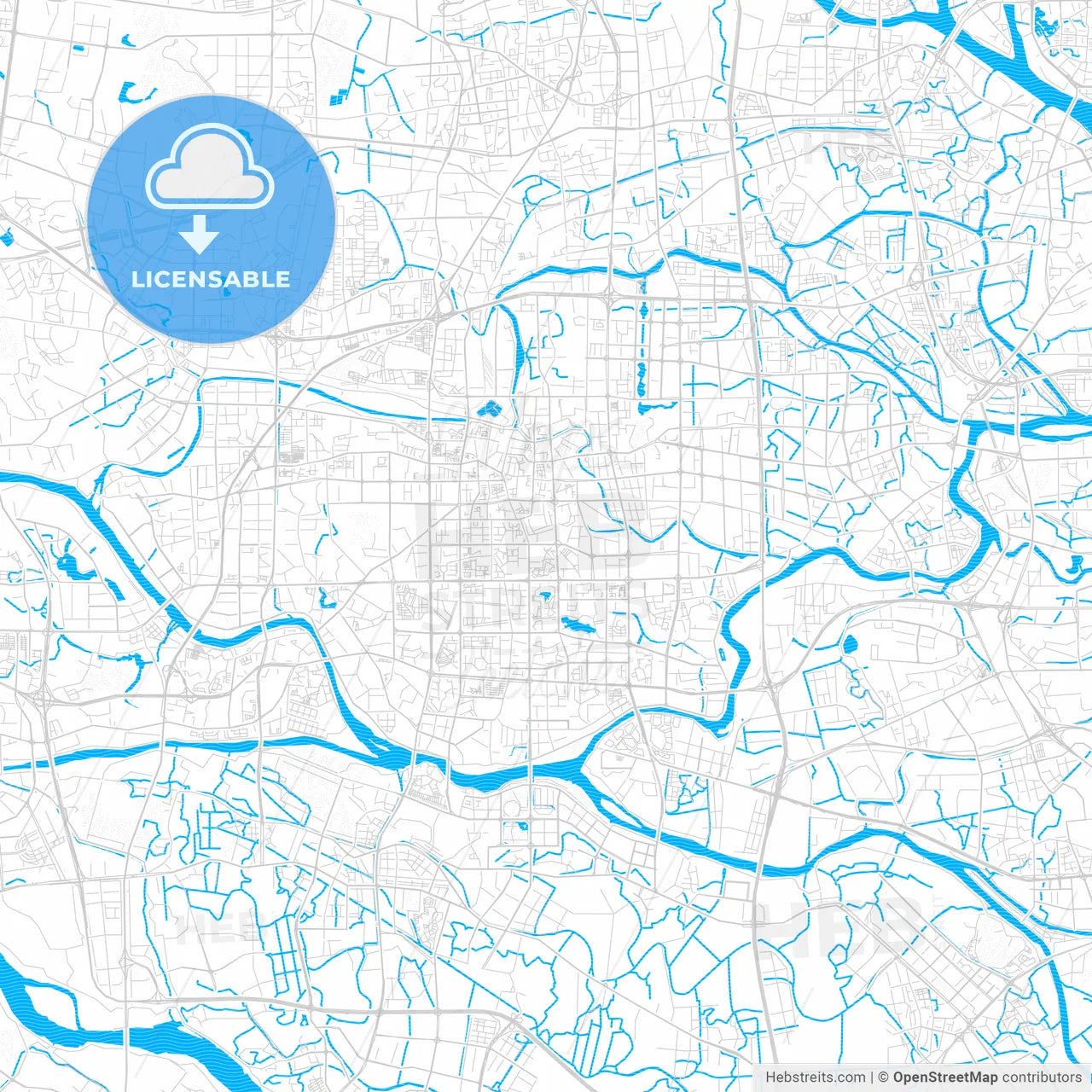 Foshan, China PDF vector map with water in focus