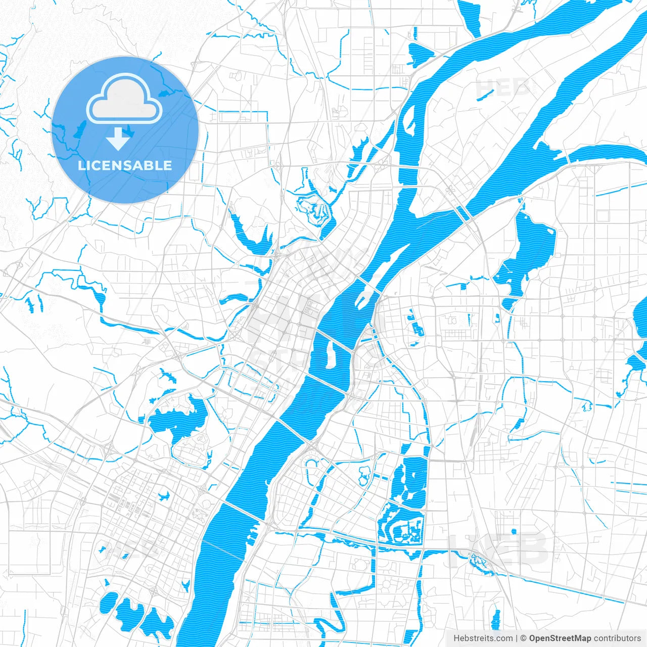 Nanchang, China PDF vector map with water in focus