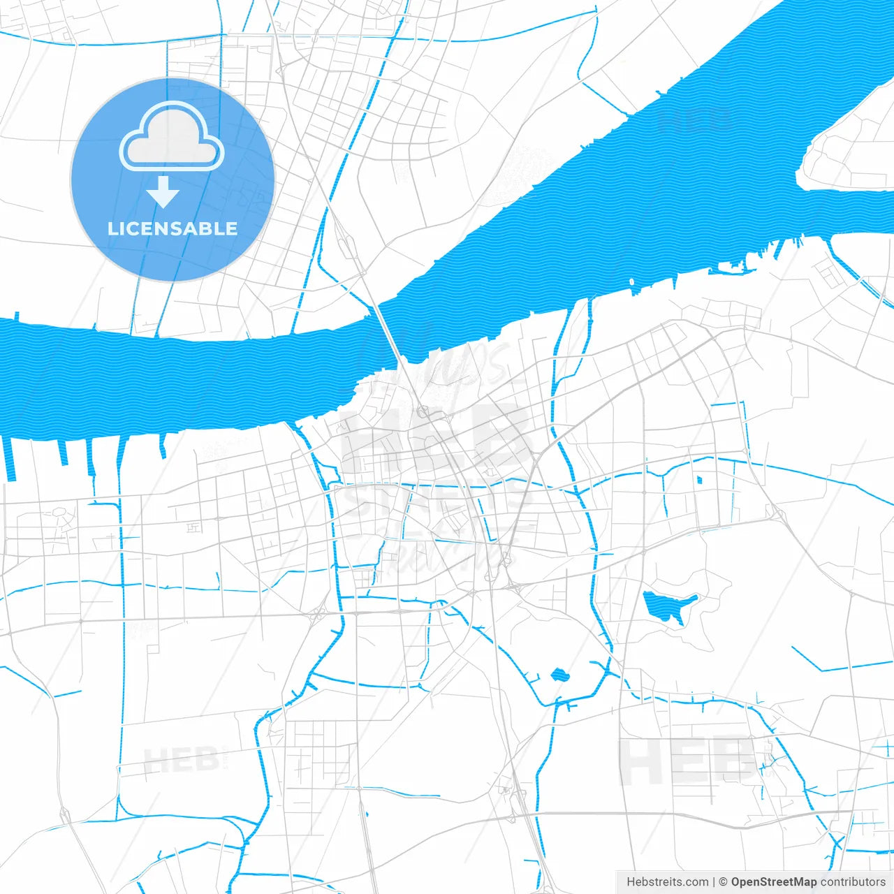 Jiangyin, China PDF vector map with water in focus