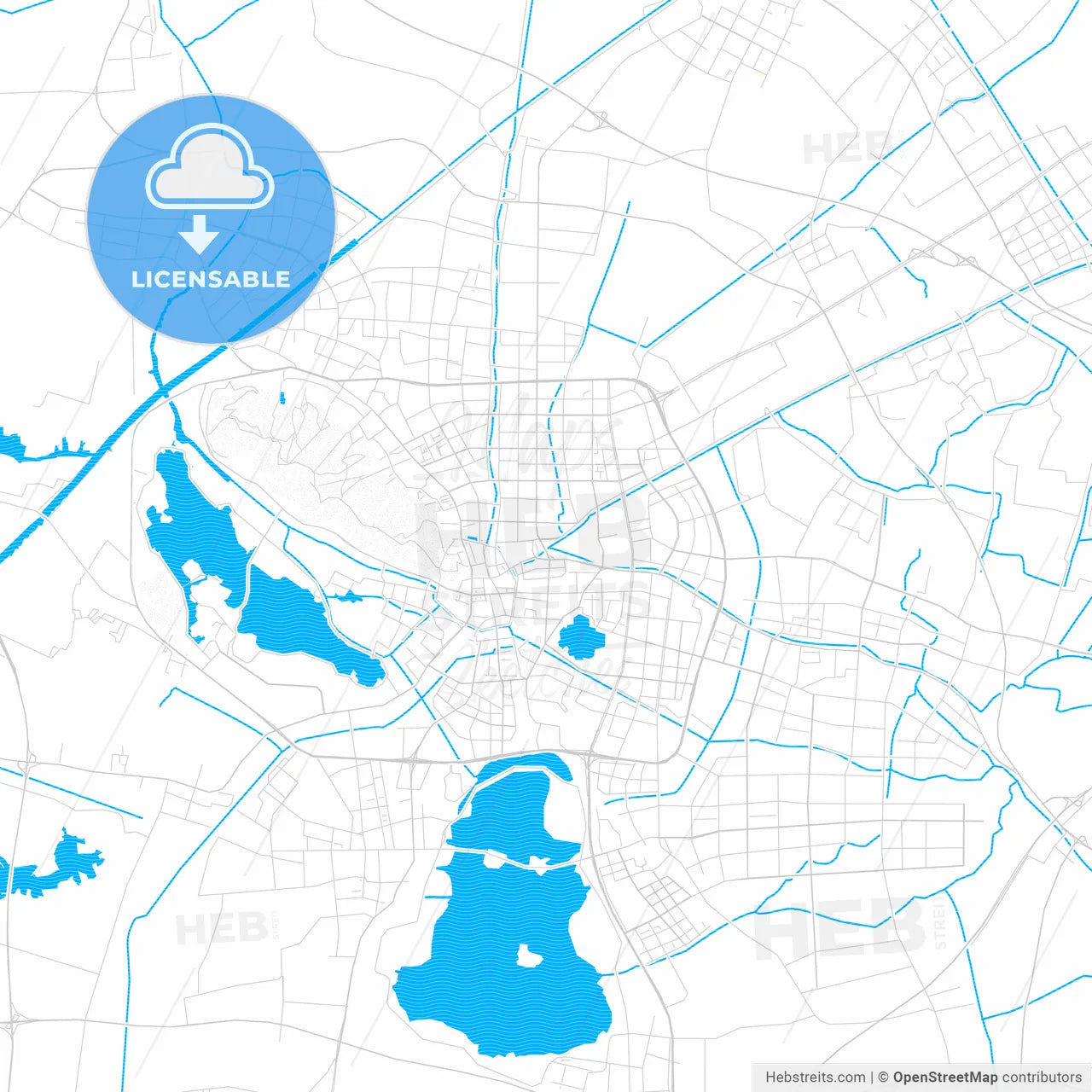 Changshu, China PDF vector map with water in focus