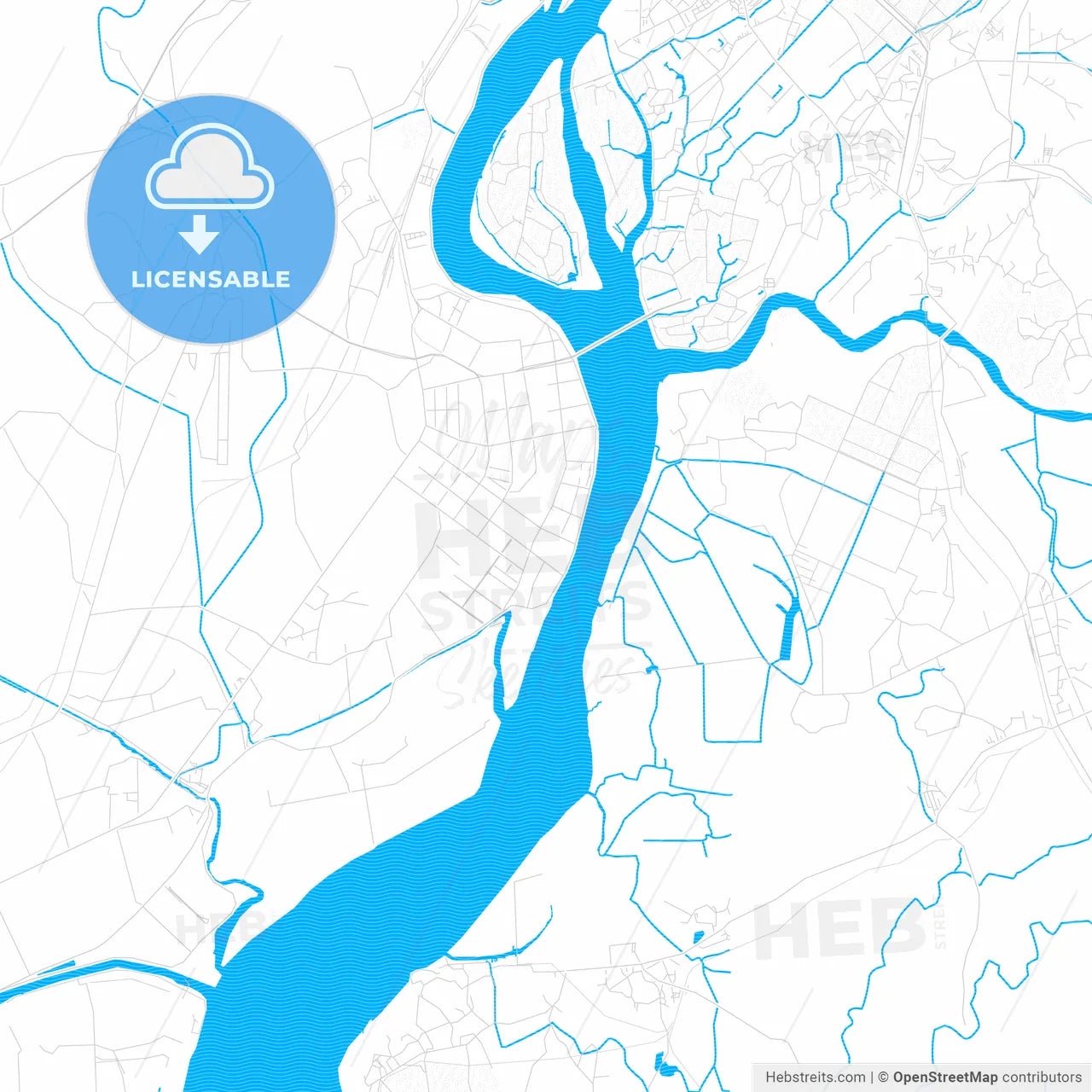 Dandong, China PDF vector map with water in focus
