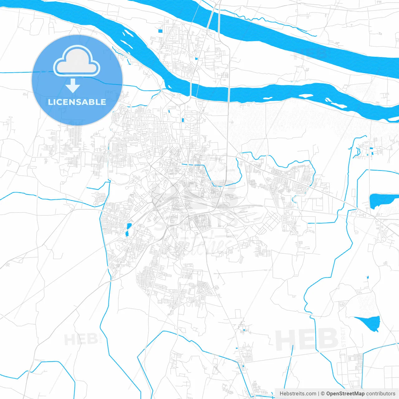 Mysore, India PDF vector map with water in focus