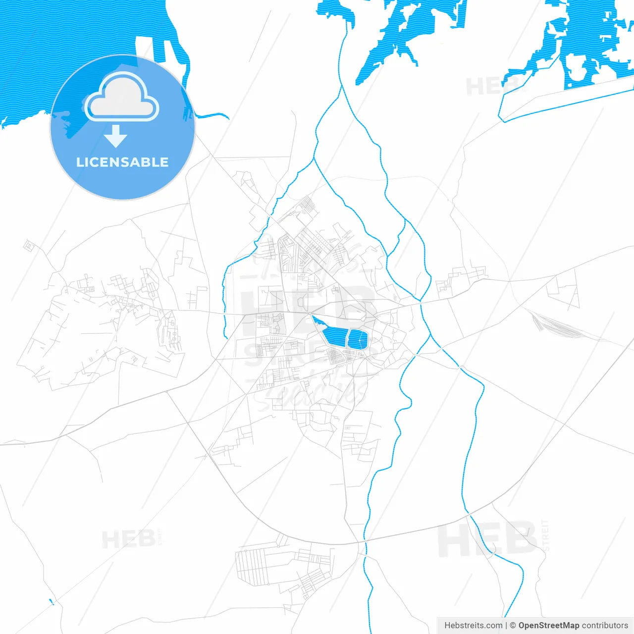 Jamnagar, India PDF vector map with water in focus