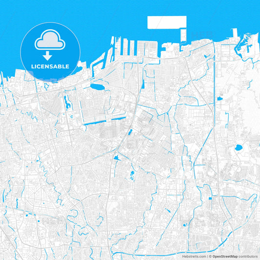 North Jakarta, Indonesia PDF vector map with water in focus