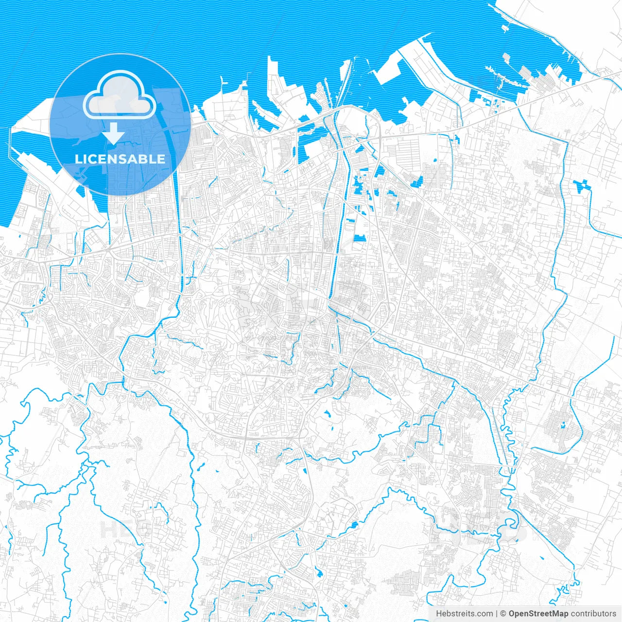 Semarang, Indonesia PDF vector map with water in focus
