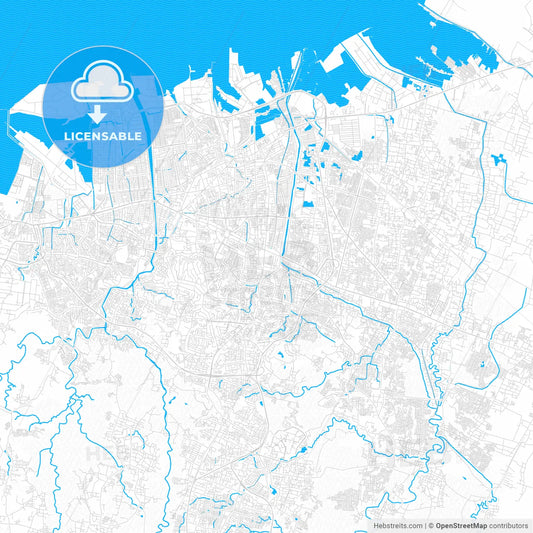 Semarang, Indonesia PDF vector map with water in focus