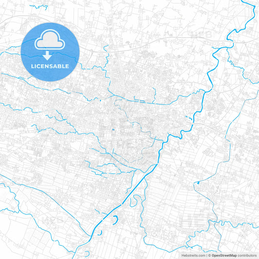 Surakarta, Indonesia PDF vector map with water in focus