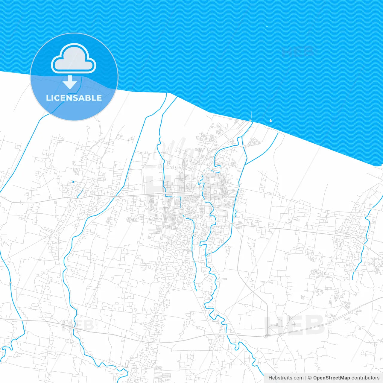 Pekalongan, Indonesia PDF vector map with water in focus