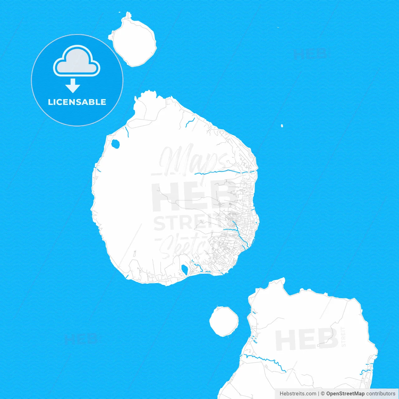 Ternate, Indonesia PDF vector map with water in focus