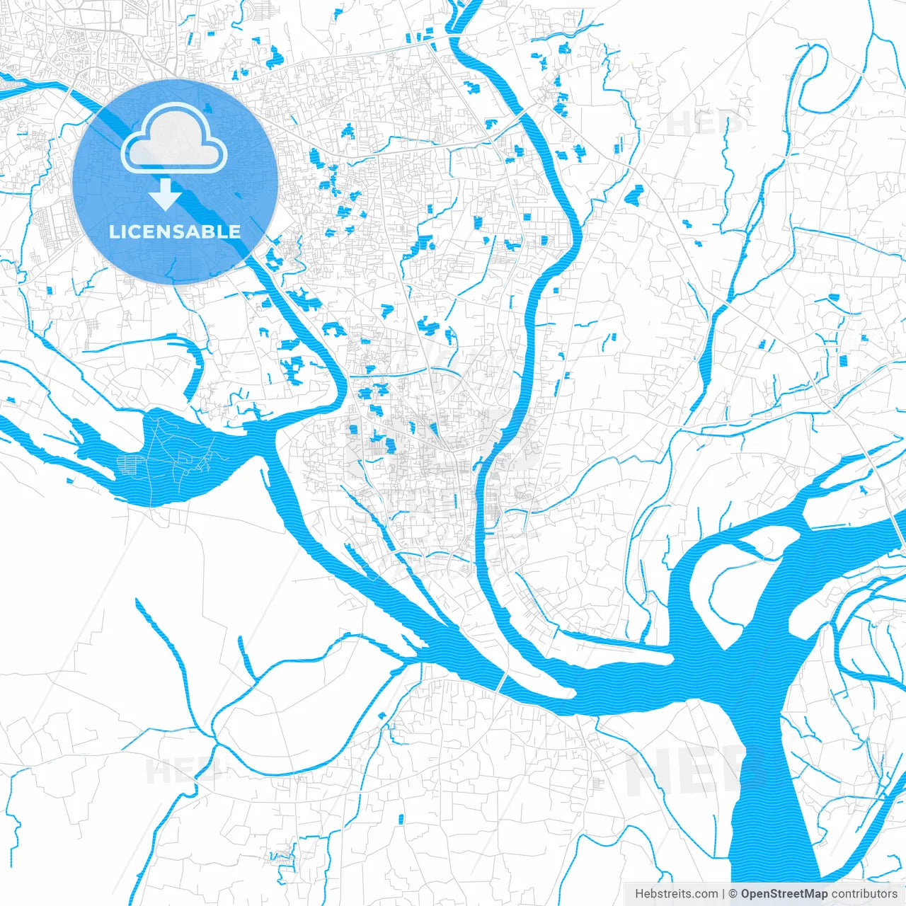 Narayanganj, Bangladesh PDF vector map with water in focus