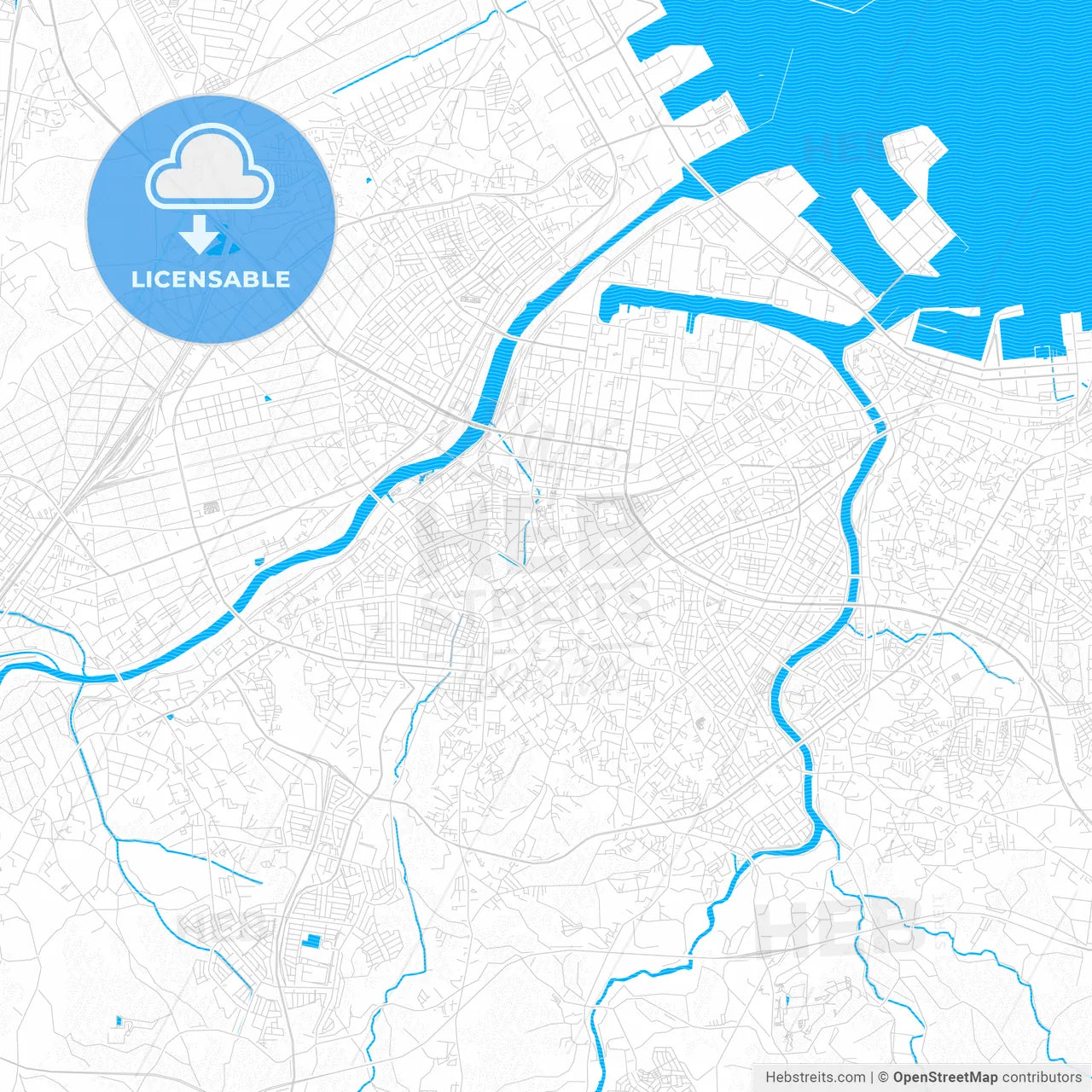 Hachinohe, Japan PDF vector map with water in focus