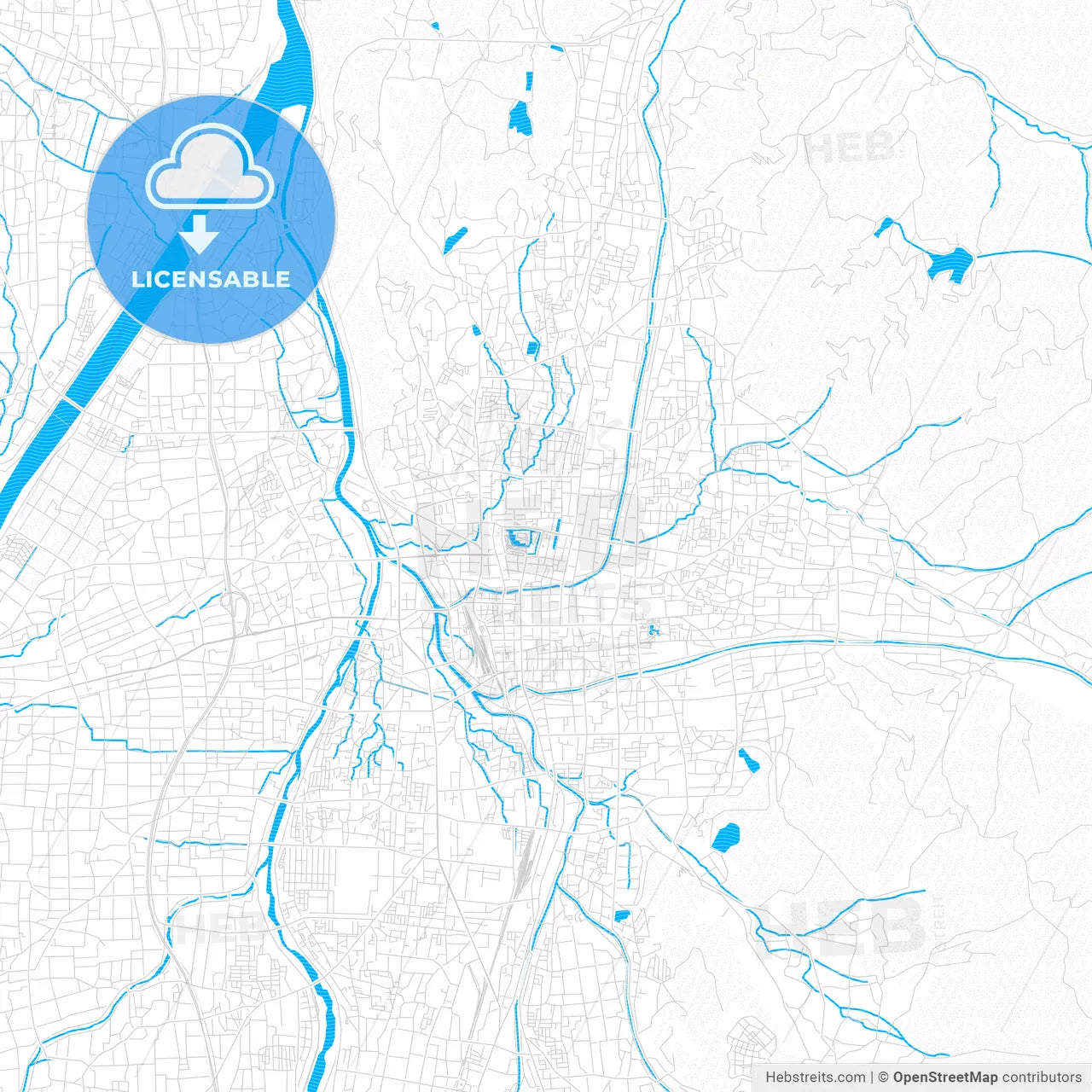 Matsumoto, Japan PDF vector map with water in focus