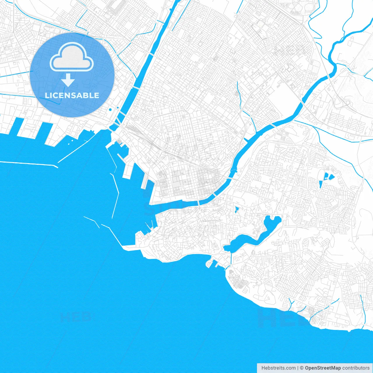 Kushiro, Japan PDF vector map with water in focus