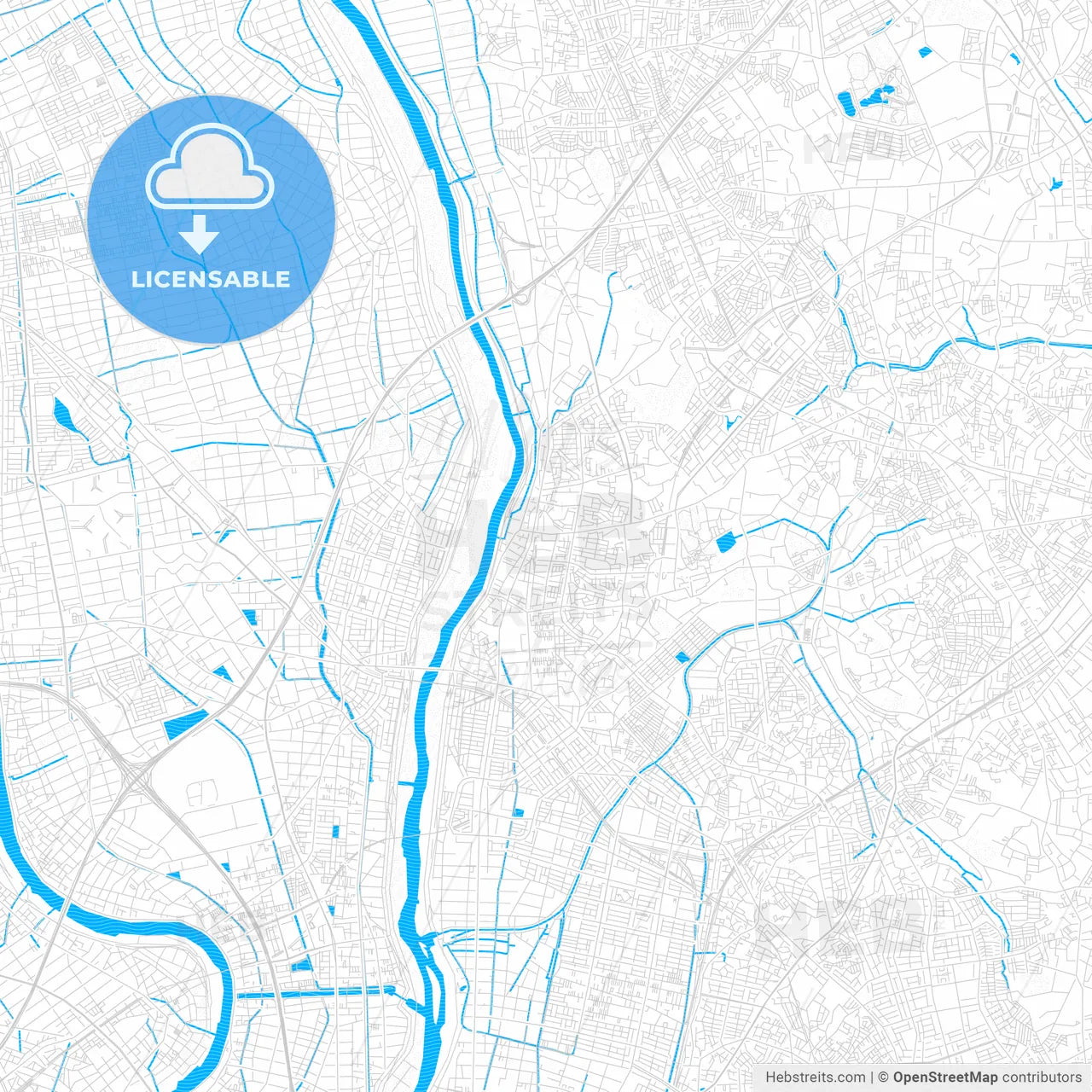 Nagareyama, Japan PDF vector map with water in focus