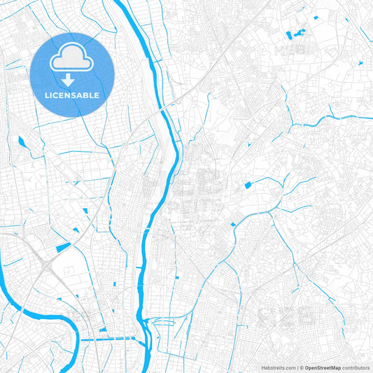 Nagareyama, Japan PDF vector map with water in focus