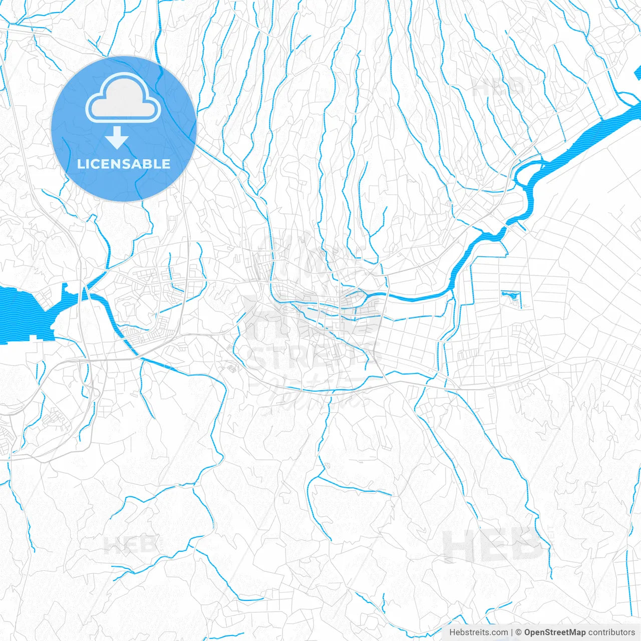 Isahaya, Japan PDF vector map with water in focus