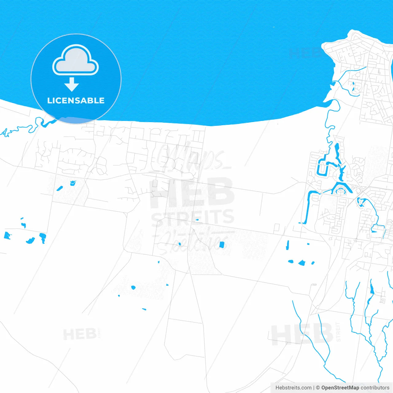 Hervey Bay, Australia PDF vector map with water in focus